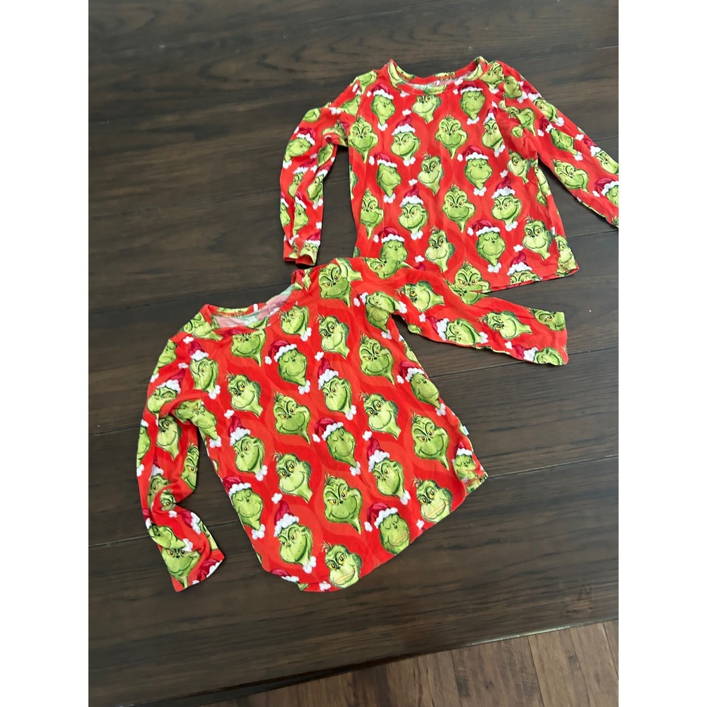Posh Peanut Dr Seuss Grinch Red Bamboo Pajama Tops Lot of 2 Kids 3T-4T Christmas